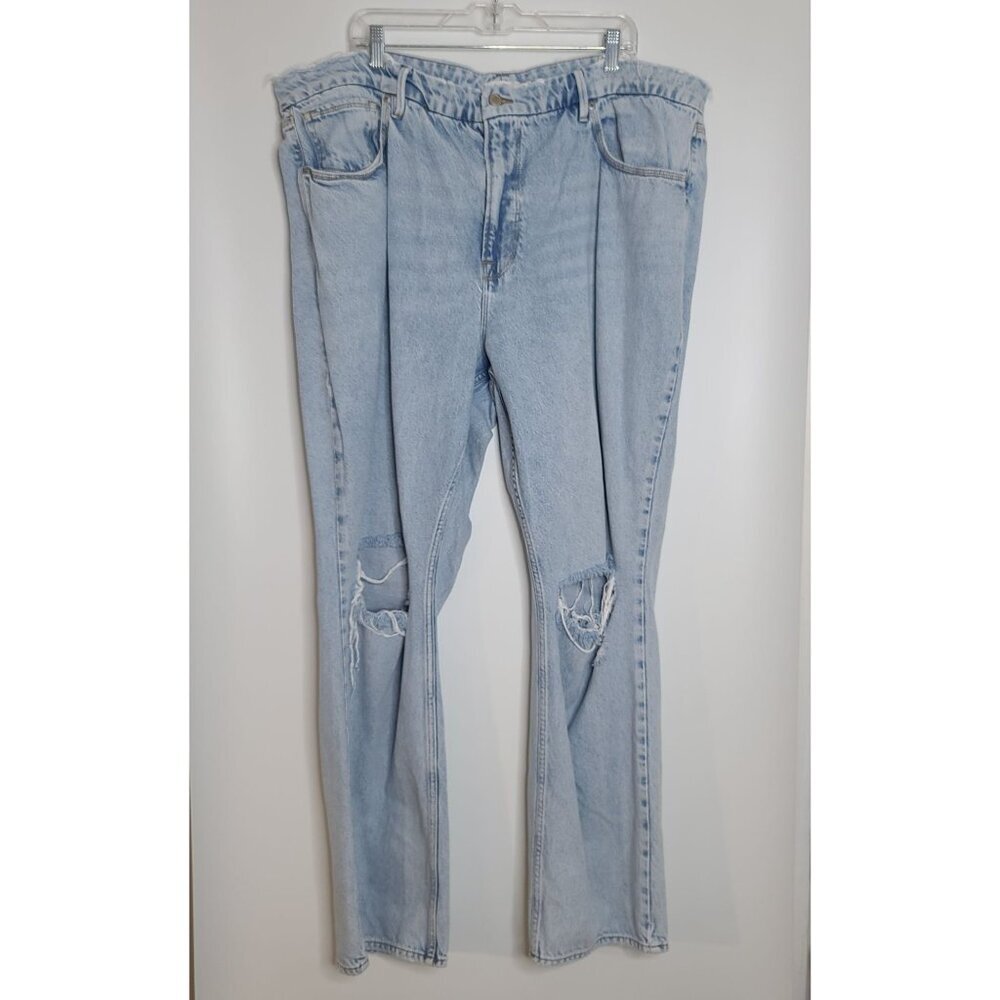 Good American Good 90's Loose Jeans Distressed Destroyed Knee Light Wash Sz 20